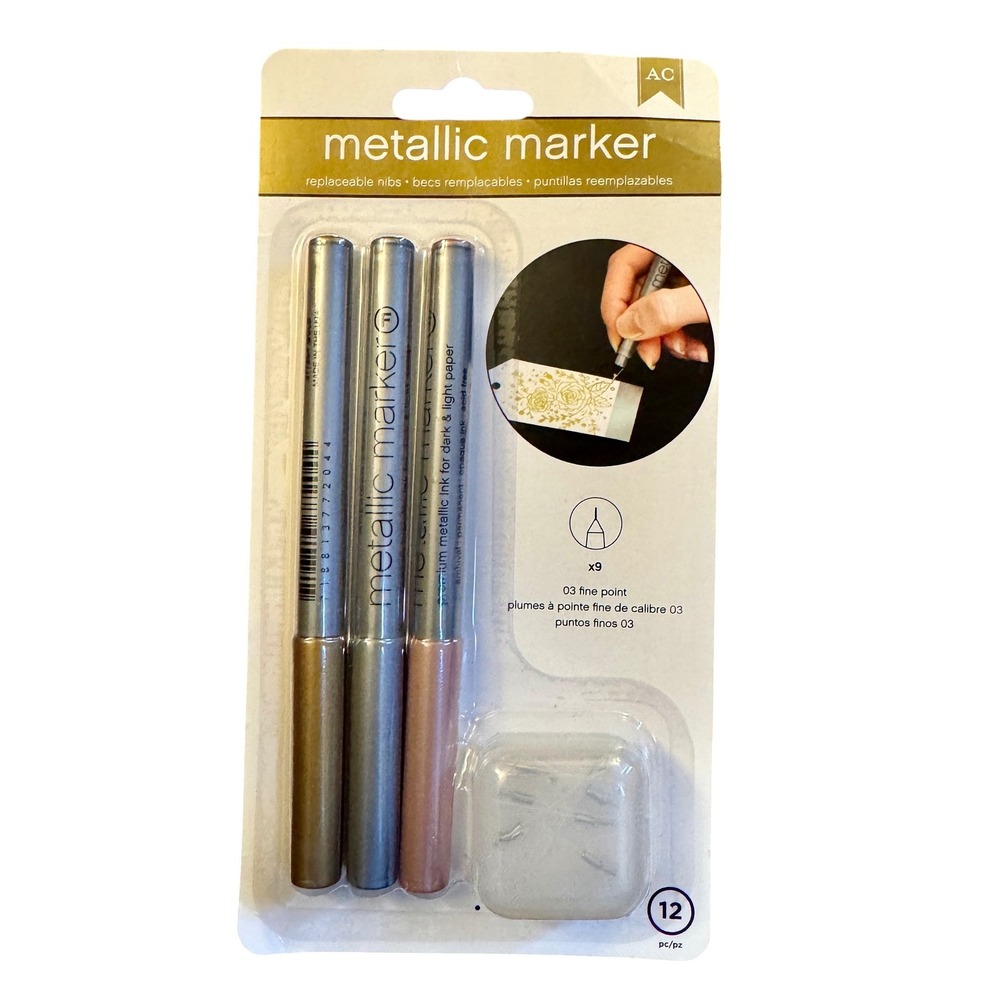 American Crafts Metallic Marker Pens Fine Point Rose Gold Silver Calligraphy 3pk